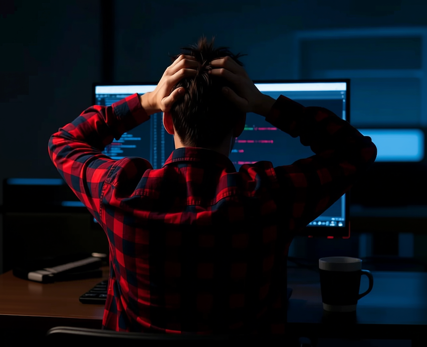 Developer debugging JSON errors at night